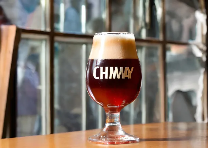 Belgian Dubbel-Chimay Red in glass cup