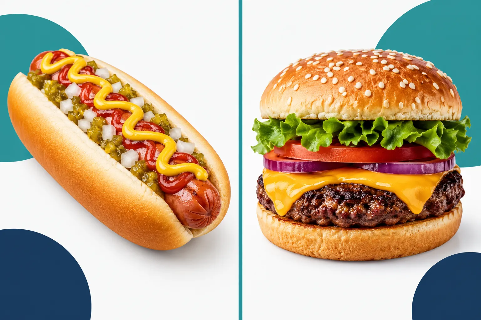 Hot dogs and burgers served together at a cookout
